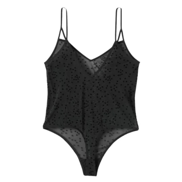 Star Black Sheer Bodysuit with Floral Pattern - Picture 1 of 5